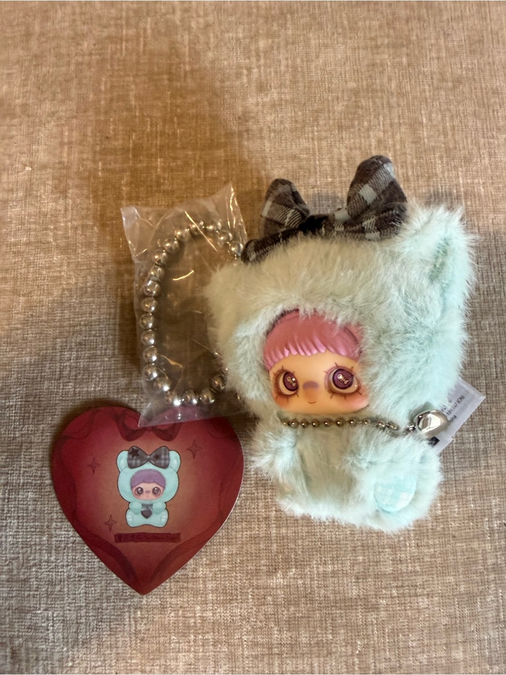 Plush Mint Character Keychain with Pink-Haired Doll